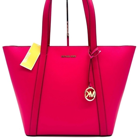 Michael Kors Pratt Large Signature Logo Tote Bag Electric Pink - Picture 1 of 10